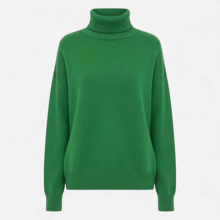 Fall style women's oversized turtleneck sweater, a warm, thick knit pullover for cozy days.