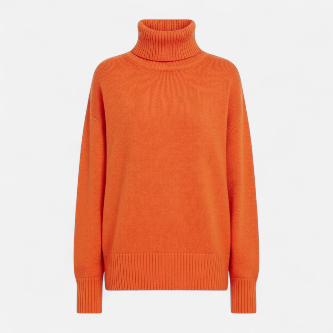 Elegant oversized thick knit turtleneck sweater for women, perfect cozy winter fashion top.