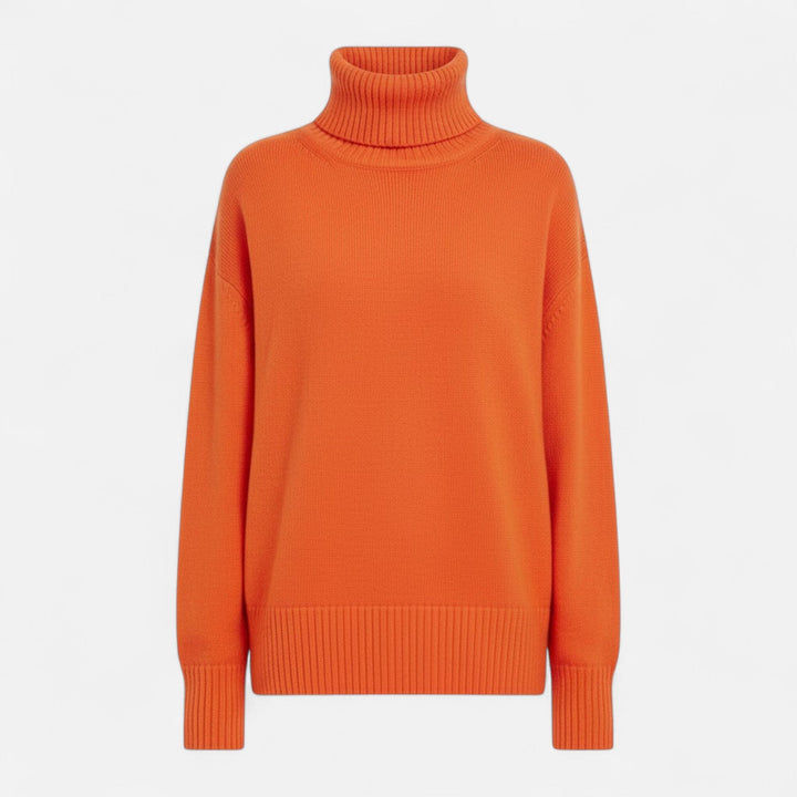 Elegant oversized thick knit turtleneck sweater for women, perfect cozy winter fashion top.