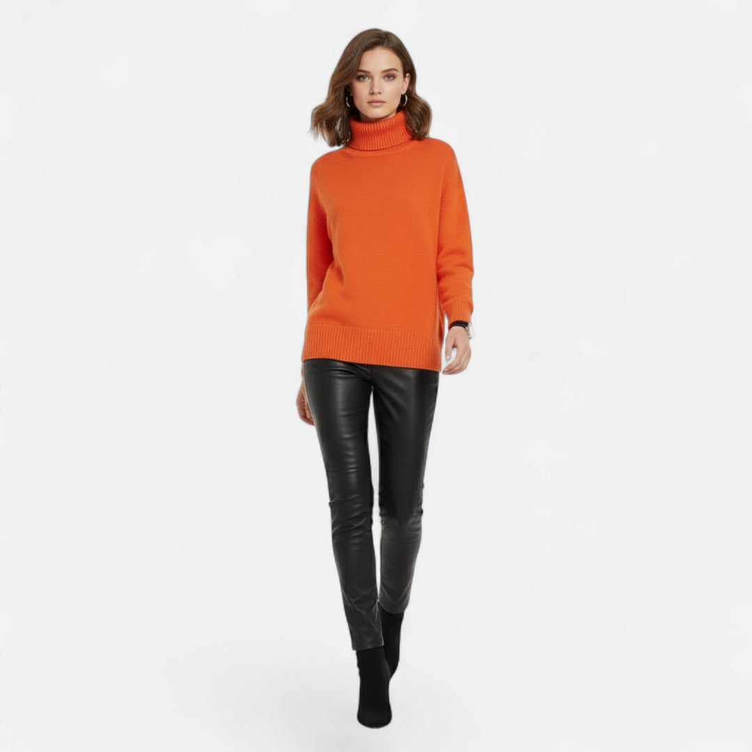 Warm women's oversized turtleneck pullover, a thick knit cozy sweater for fall & winter.