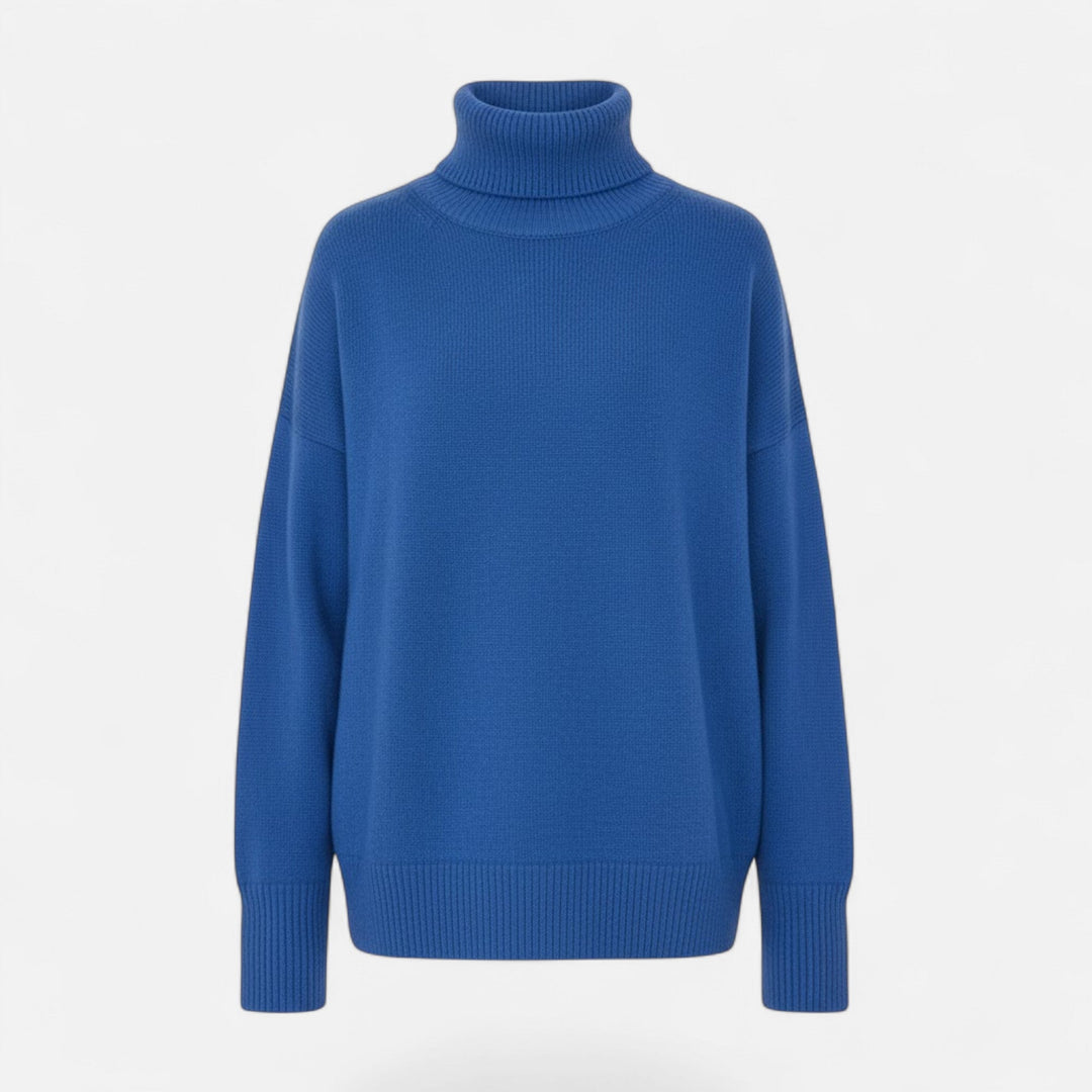 Cozy women's oversized turtleneck sweater in a luxurious thick knit, perfect for winter style.