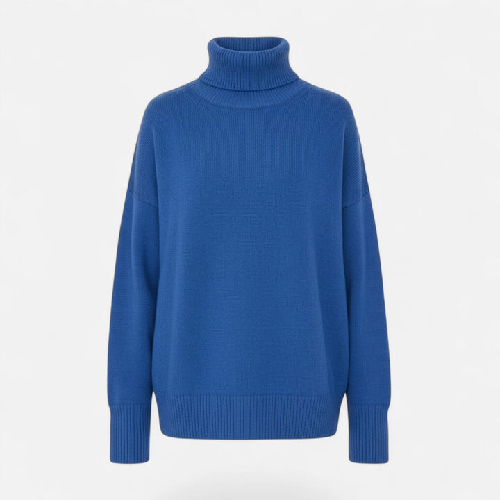 Cozy women's oversized turtleneck sweater in a luxurious thick knit, perfect for winter style.
