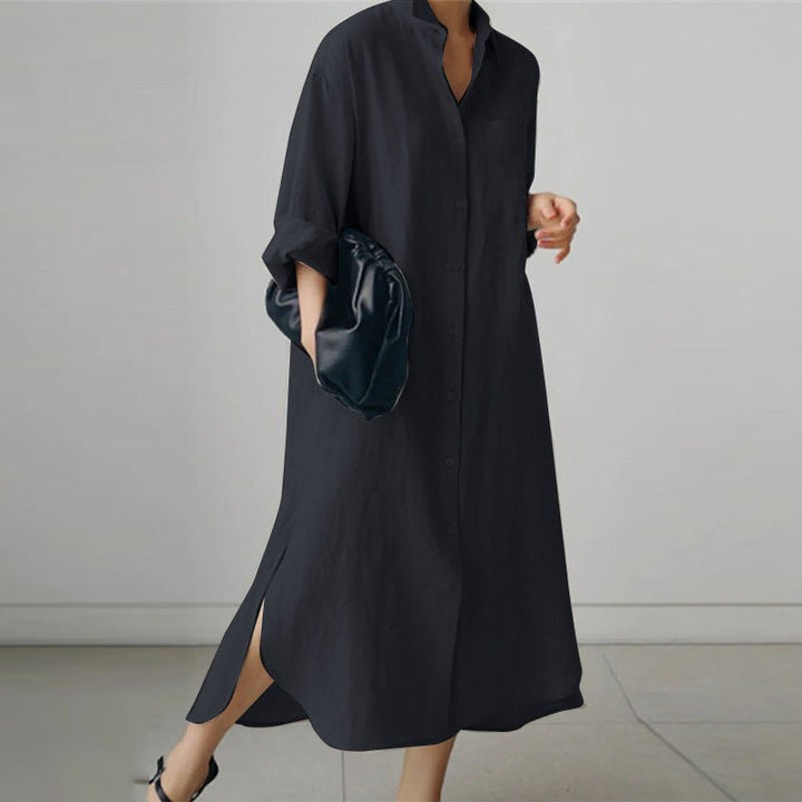 Casual women's button-down oversized shirt dress for effortless everyday style, comfort, vacation & resort wear.