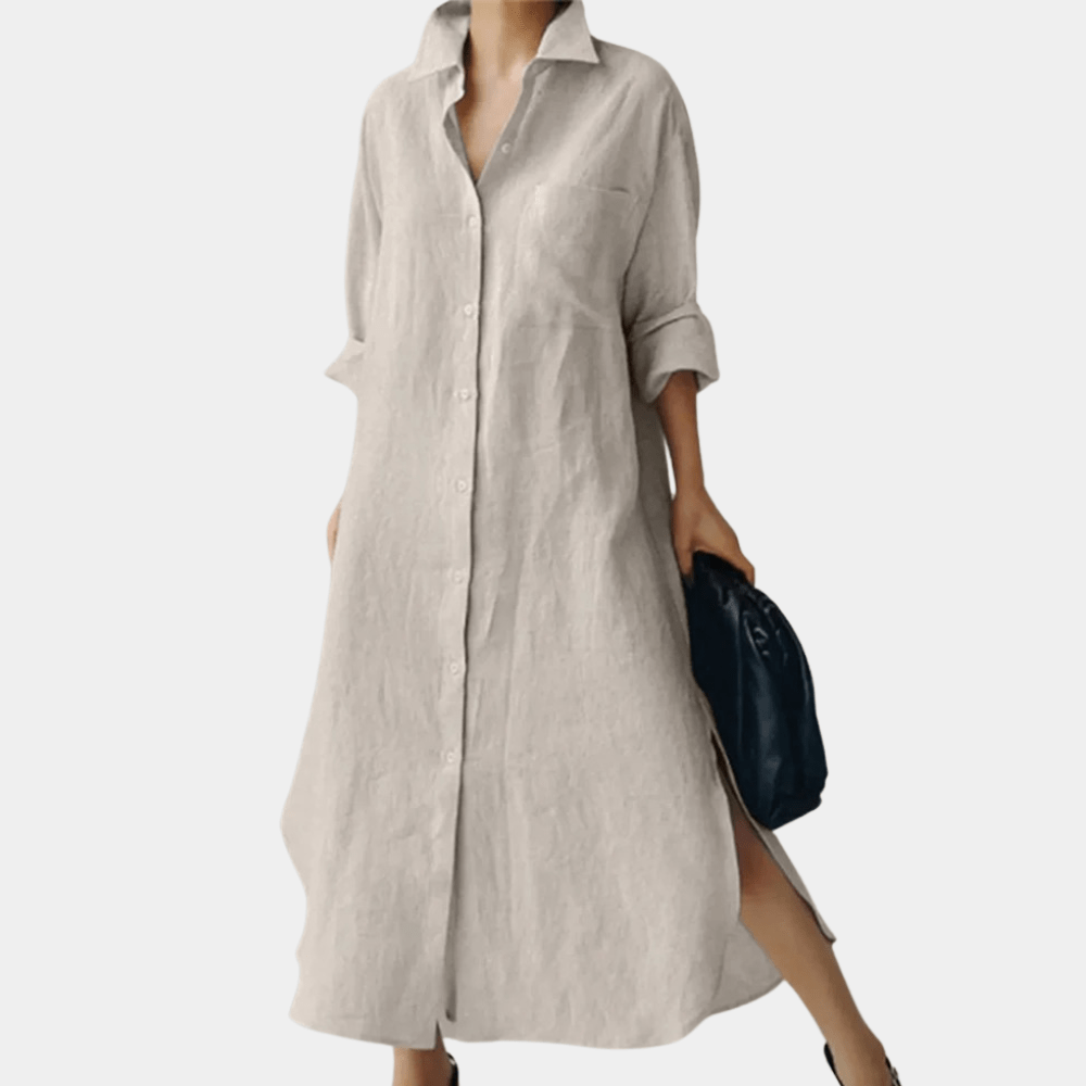 Effortlessly stylish women's oversized shirt dress, loose fit, long sleeve, great for casual, everyday & travel.