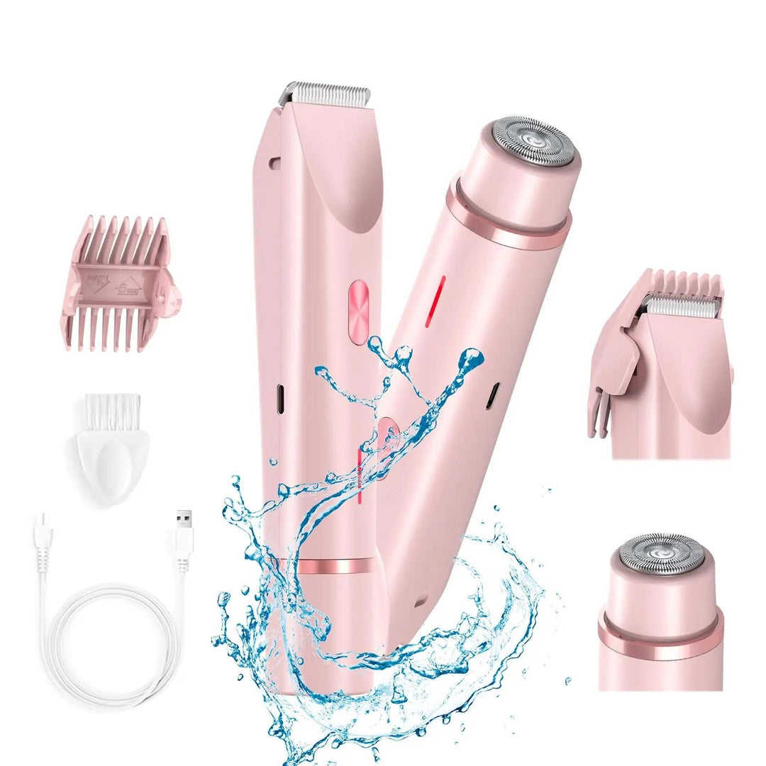 Women's painless dual head trimmer for smooth bikini and body hair removal. Cordless and waterproof.