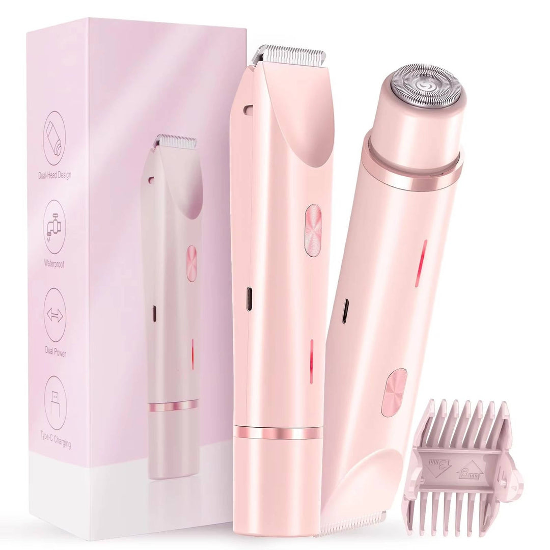 Compact, cordless women's painless trimmer. Dual head for smooth bikini, body, and facial hair removal. Waterproof.