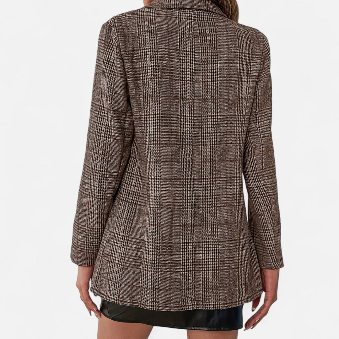 Women's Plaid Blazer, single-breasted, heritage style. Tailored jacket for elegant smart casual & office looks.