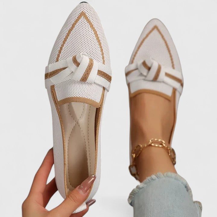 Comfortable slip-on women's orthopedic flats with elegant pointed toe, featuring arch support & soft cushioning.