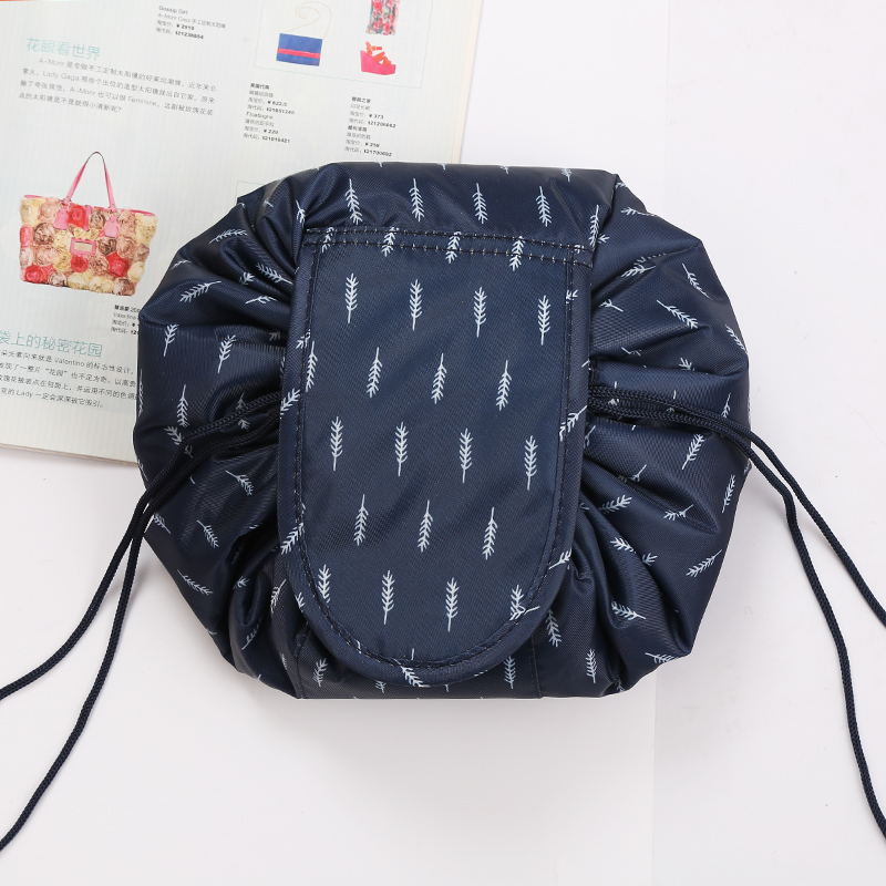 Durable waterproof drawstring makeup pouch, a stylish women's travel accessory for beauty organization.
