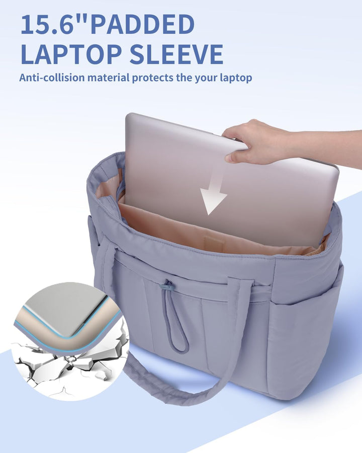 Daily essentials quilted tote bag, perfect for women, with laptop sleeve & cup holder.