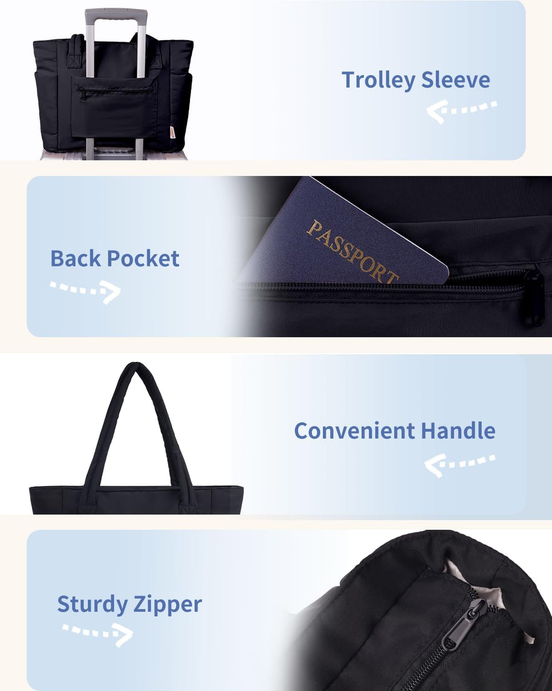 Everyday women's quilted tote, functional design with laptop sleeve & cup holder.