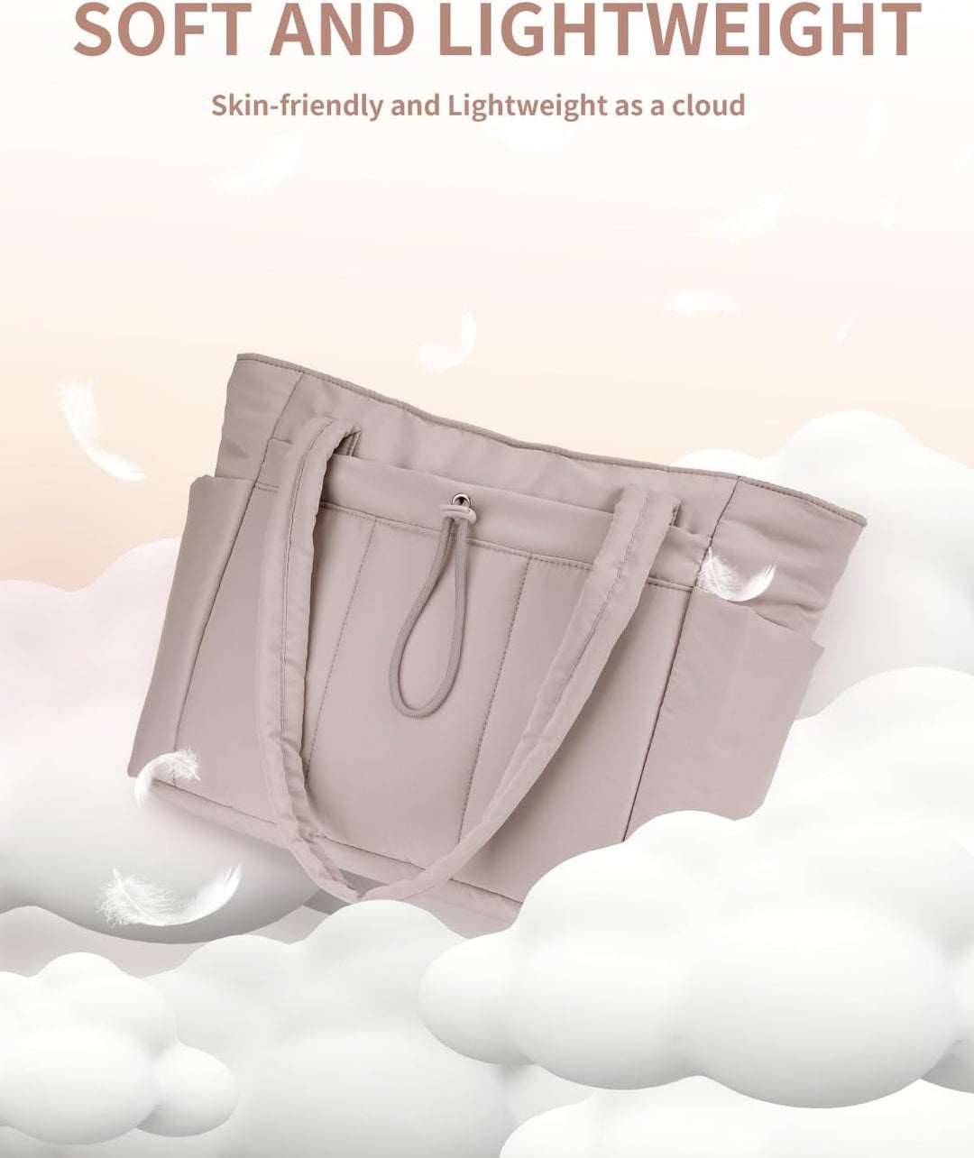 Organizational puffer tote for women, great for daily essentials, includes laptop sleeve.