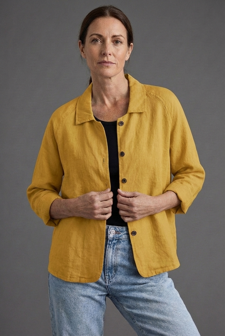Versatile women's relaxed fit casual blouse, styled for a comfortable smart casual look, ideal for spring and summer.