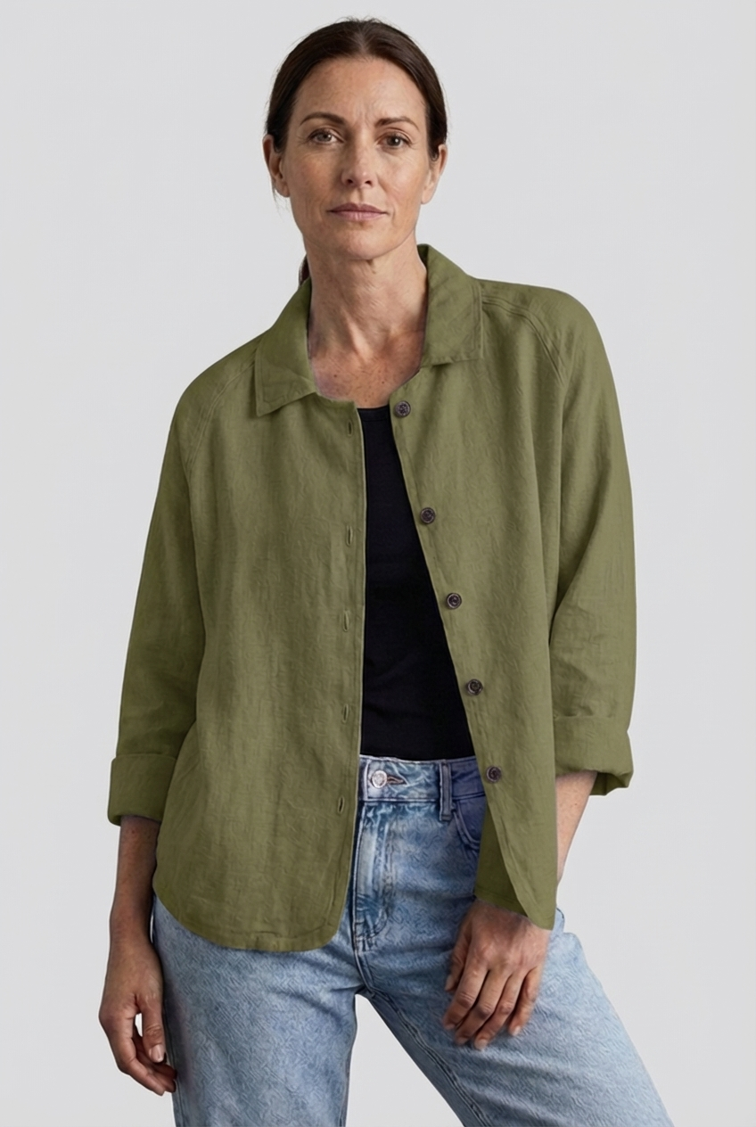 Women's casual button-through blouse with stylish three-quarter sleeves and a classic collar, great for summer fashion.