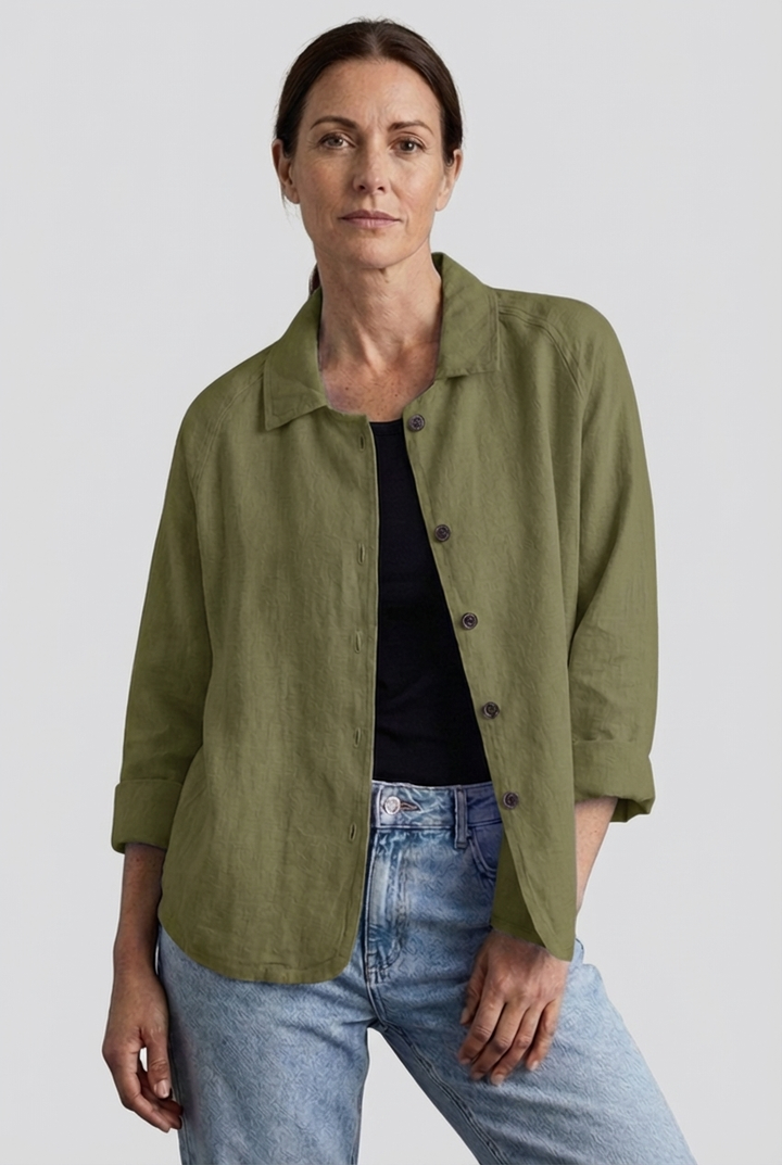 Women's casual button-through blouse with stylish three-quarter sleeves and a classic collar, great for summer fashion.