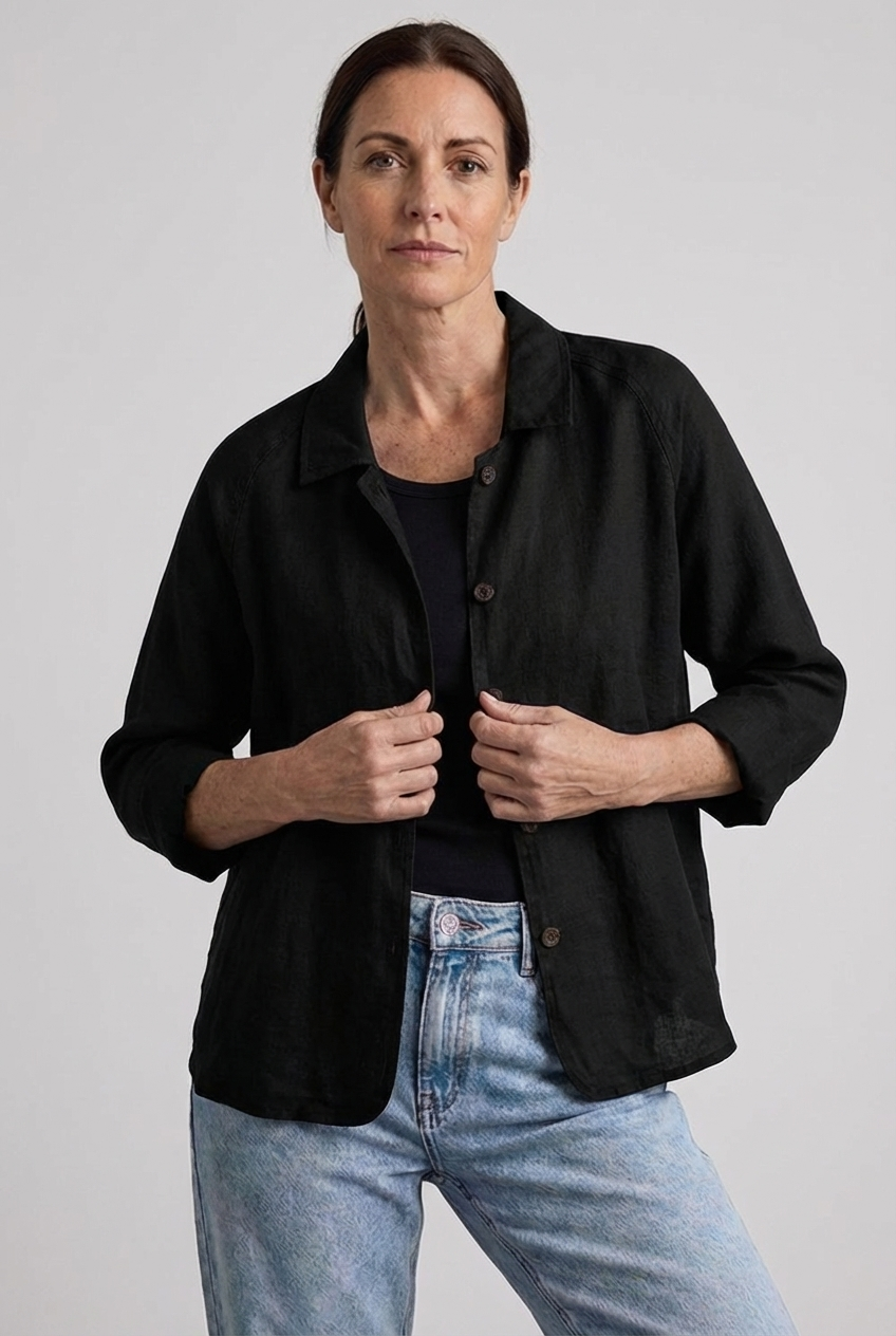 Comfortable women's relaxed fit blouse, a perfect button-through casual top for versatile spring and summer everyday wear.