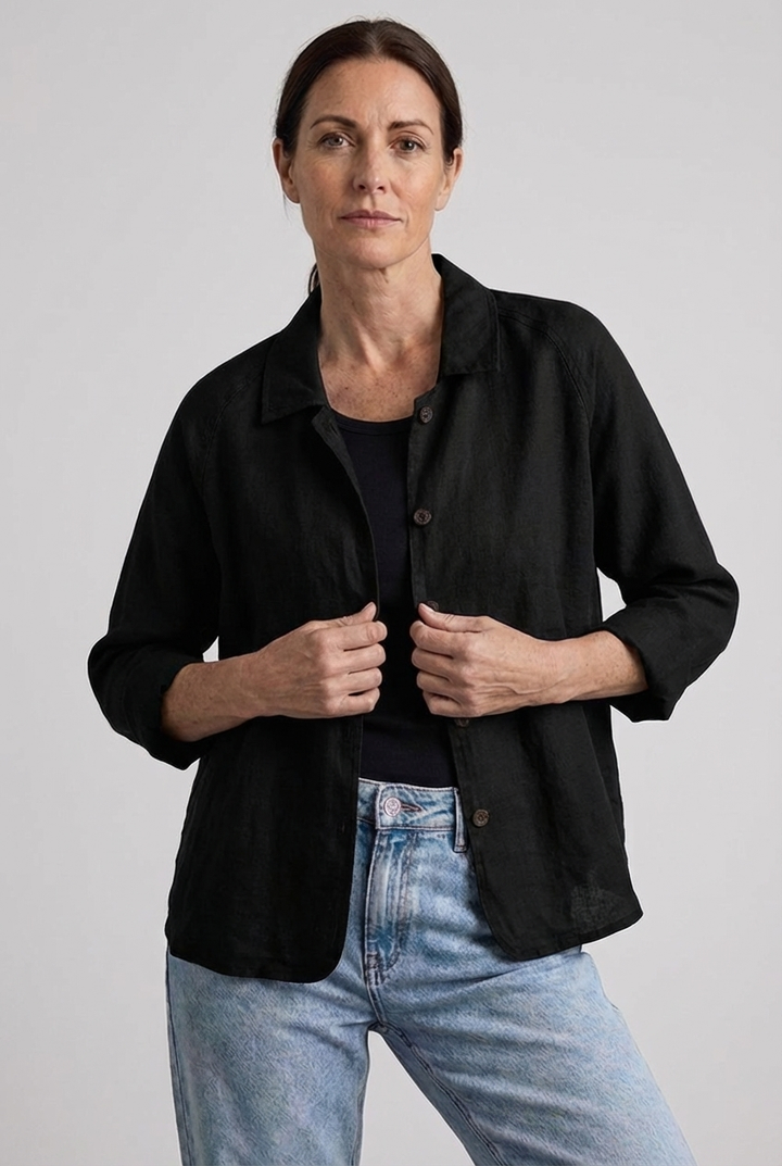 Comfortable women's relaxed fit blouse, a perfect button-through casual top for versatile spring and summer everyday wear.
