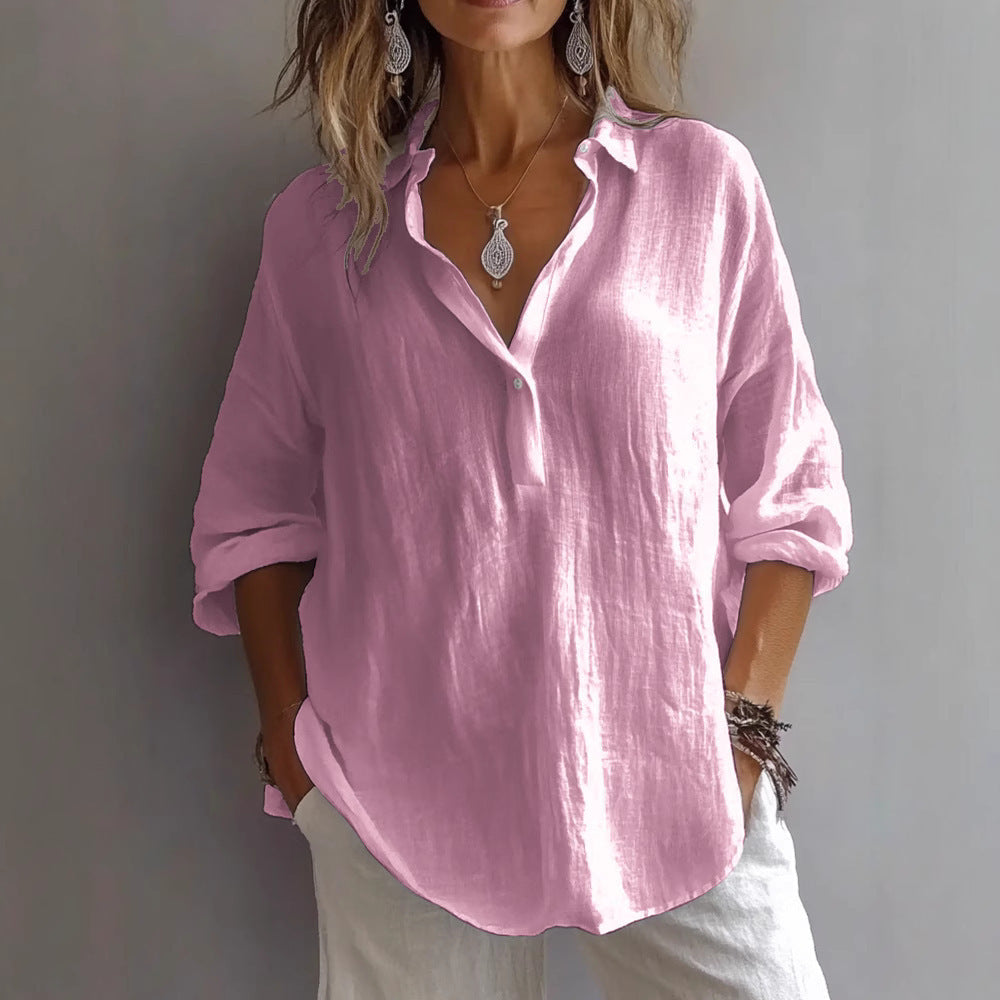 Everyday chic: Women's relaxed fit button-up shirt with wide sleeves. Comfortable clothing for versatile styling.