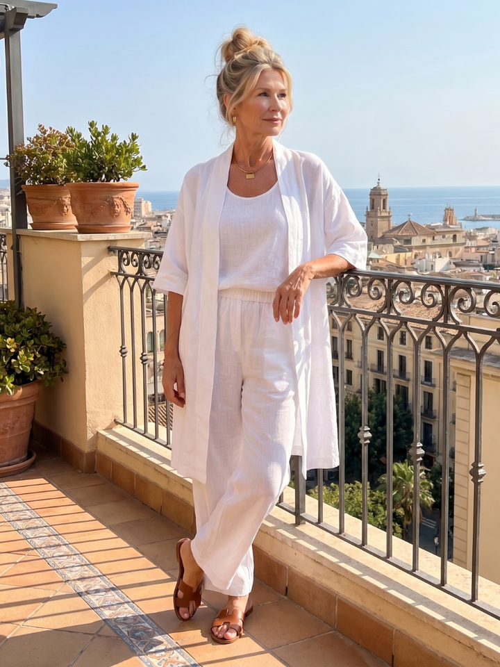 Women's comfortable three-piece set: top, wide-leg pants, perfect for versatile fashion.