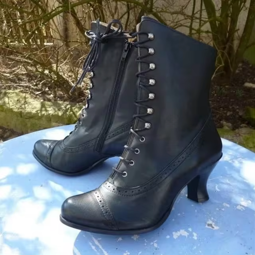 Comfortable women's retro biker boots with sturdy platform sole, versatile fashion footwear for an edgy look.