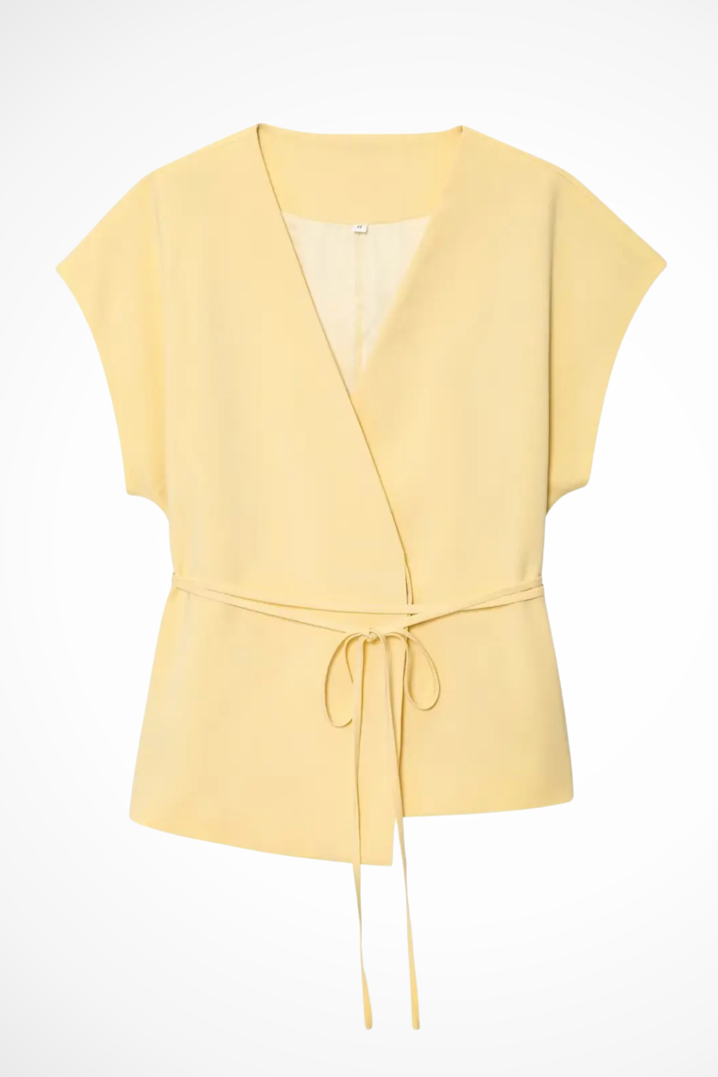 Versatile women's sleeveless suit. Belted wrap top and wide leg trousers, ideal for office or casual wear.