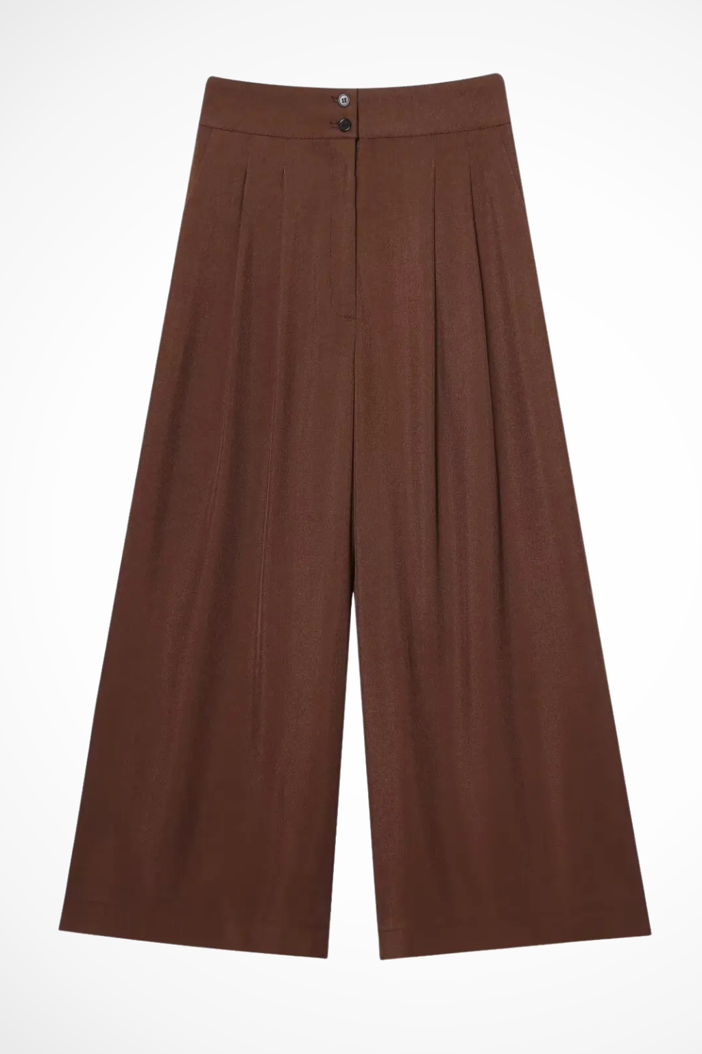 Elegant women's two-piece suit. Belted sleeveless wrap top and high-waisted wide leg trousers for events.