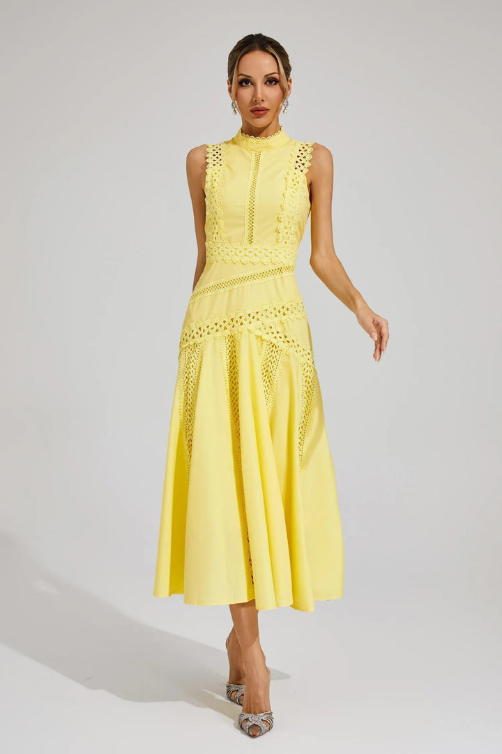 Elegant women's sleeveless midi dress, perfect for wedding guests & special occasions. Stylish party wear.