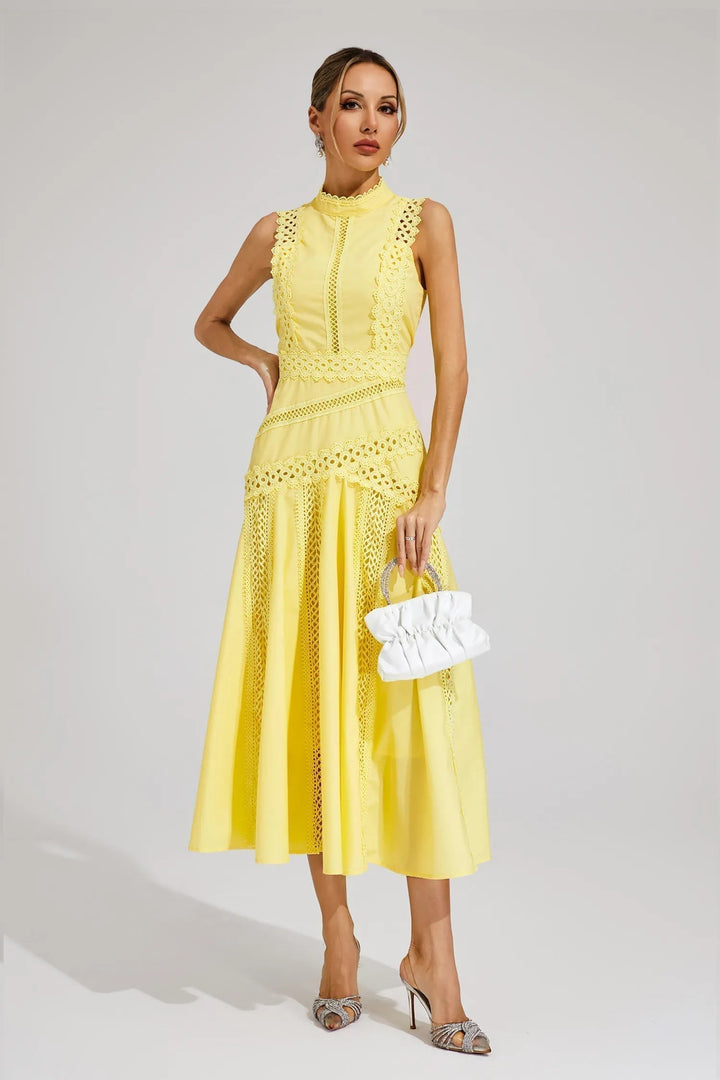 Stylish women's sleeveless wedding guest midi dress. Perfect for formal events, parties, and special occasions.