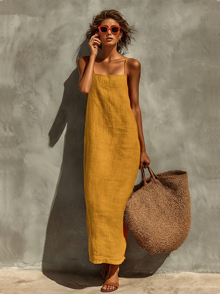 Lightweight women's maxi dress, sleeveless with square neck & spaghetti straps. Perfect for warm weather.