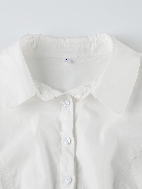 Flattering slim-waist women's vintage V-neck short sleeve top, perfect for elegant & classic fashion.