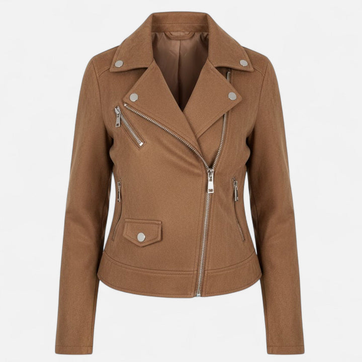 Lightweight women's slim fit zip jacket, lapel collar, ideal for spring layering, includes pockets.