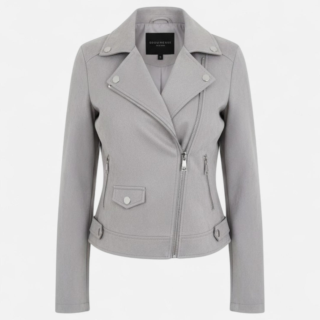 Lightweight women's spring zip jacket, slim lapel design, perfect for breezy days, with pockets.