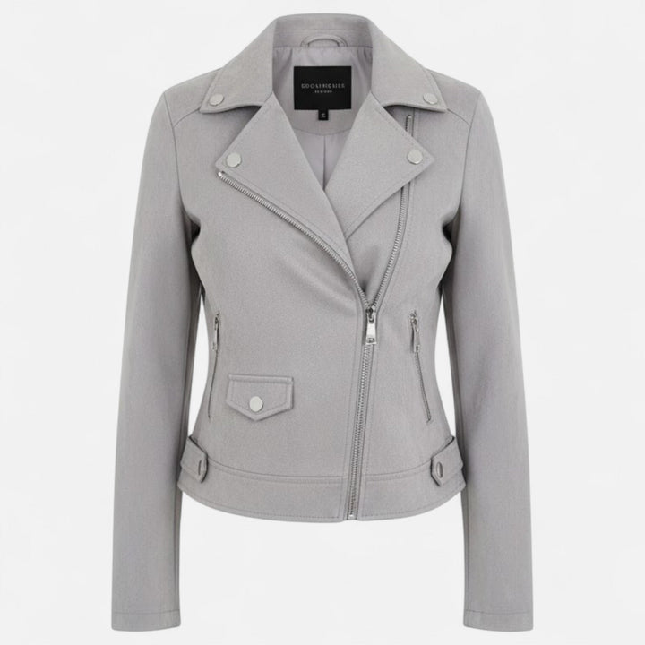 Lightweight women's spring zip jacket, slim lapel design, perfect for breezy days, with pockets.