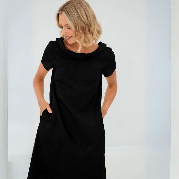 Comfortable casual women's flowy linen summer dress, a must-have versatile sundress.