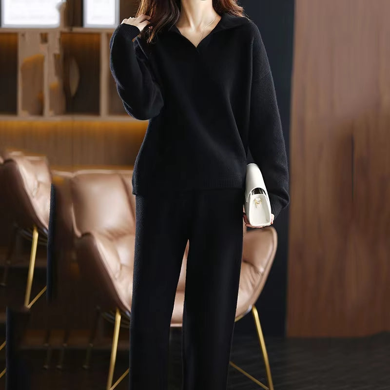 Classic women's cashmere two-piece set, providing ultimate softness, elegance, & comfort.
