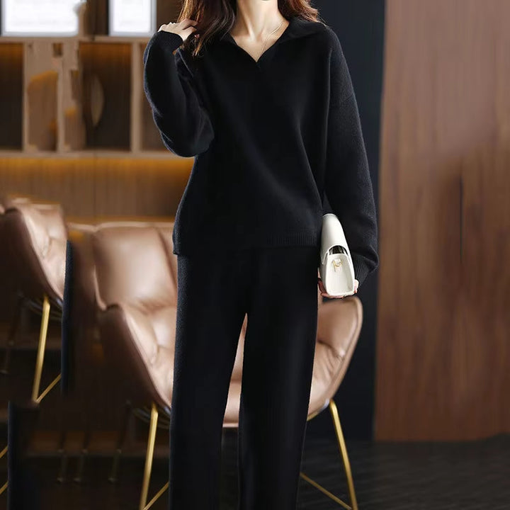 Classic women's cashmere two-piece set, providing ultimate softness, elegance, & comfort.