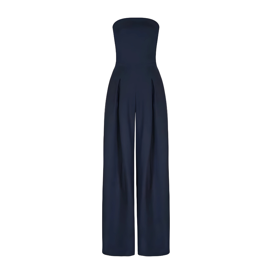Comfortable women's wide leg jumpsuit, strapless design with pockets. Ideal for summer fashion & parties.