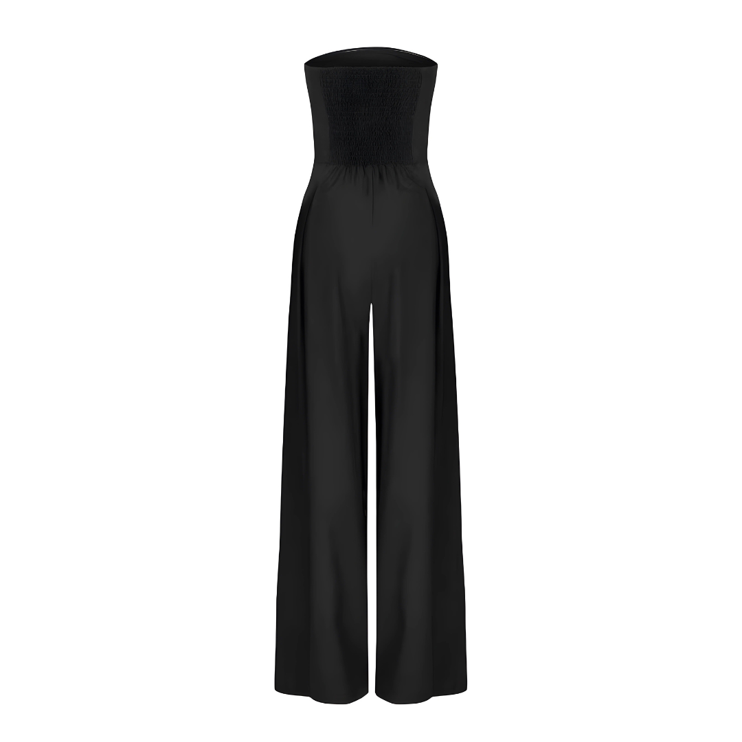 Versatile women's strapless wide leg jumpsuit for party or casual wear. Stylish, comfortable, with pockets.