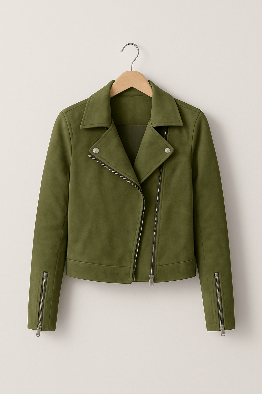 Cropped women's faux leather biker jacket. Zip-up design, modern casual layering for an edgy style.