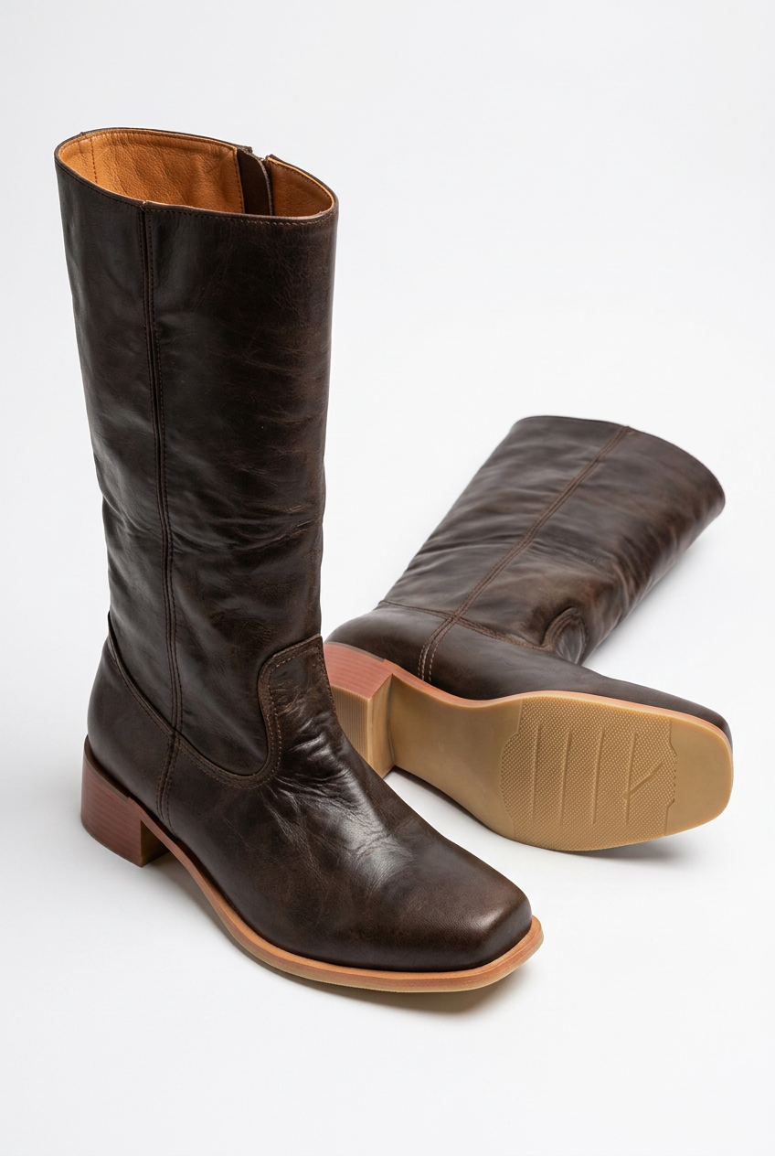 Sleek women's mid-calf boots, featuring a sturdy block heel and a fashionable closed-toe design.