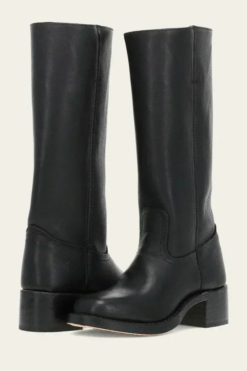 Fashionable women's mid-calf boots, featuring a sturdy block heel for comfort & style.