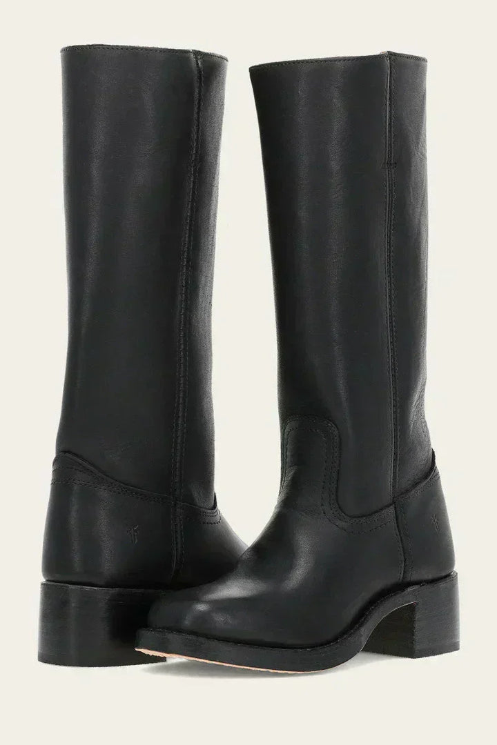 Fashionable women's mid-calf boots, featuring a sturdy block heel for comfort & style.