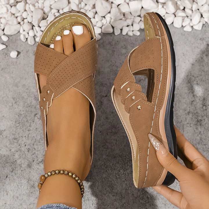 Walking orthopaedic wedge sandals for women, stable sole, arch support, stylish summer footwear.