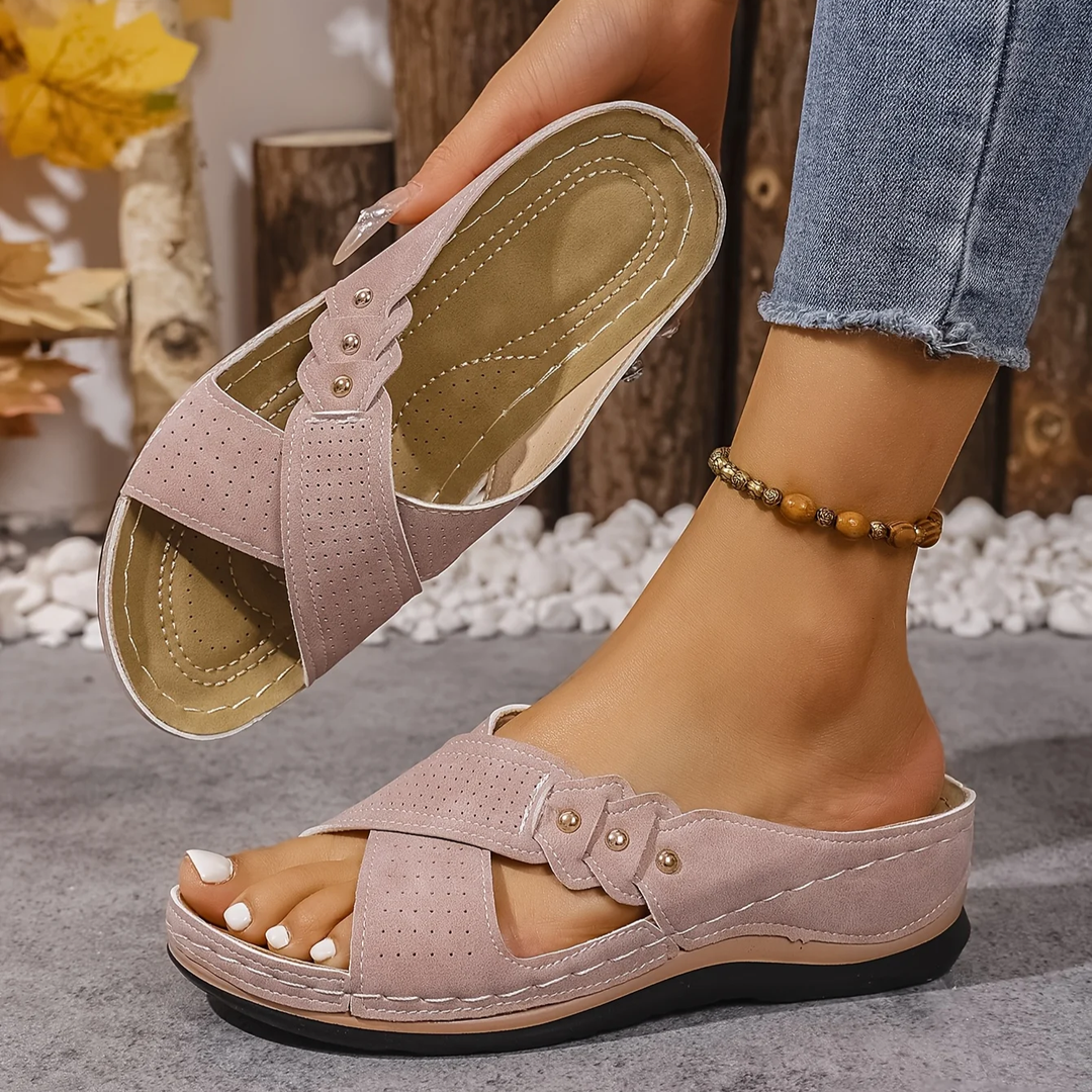 Stable sole orthopaedic wedge sandals for women, comfortable casual footwear with arch support.