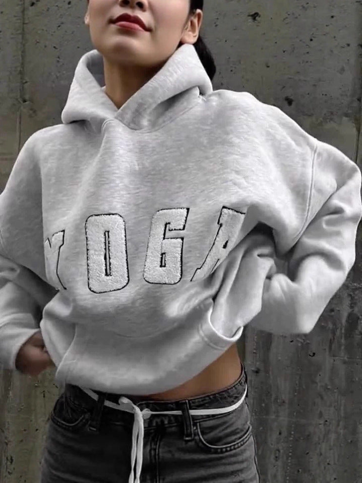 Women's stylish printed yoga hoodie, soft and cozy activewear for comfort and casual fashion.