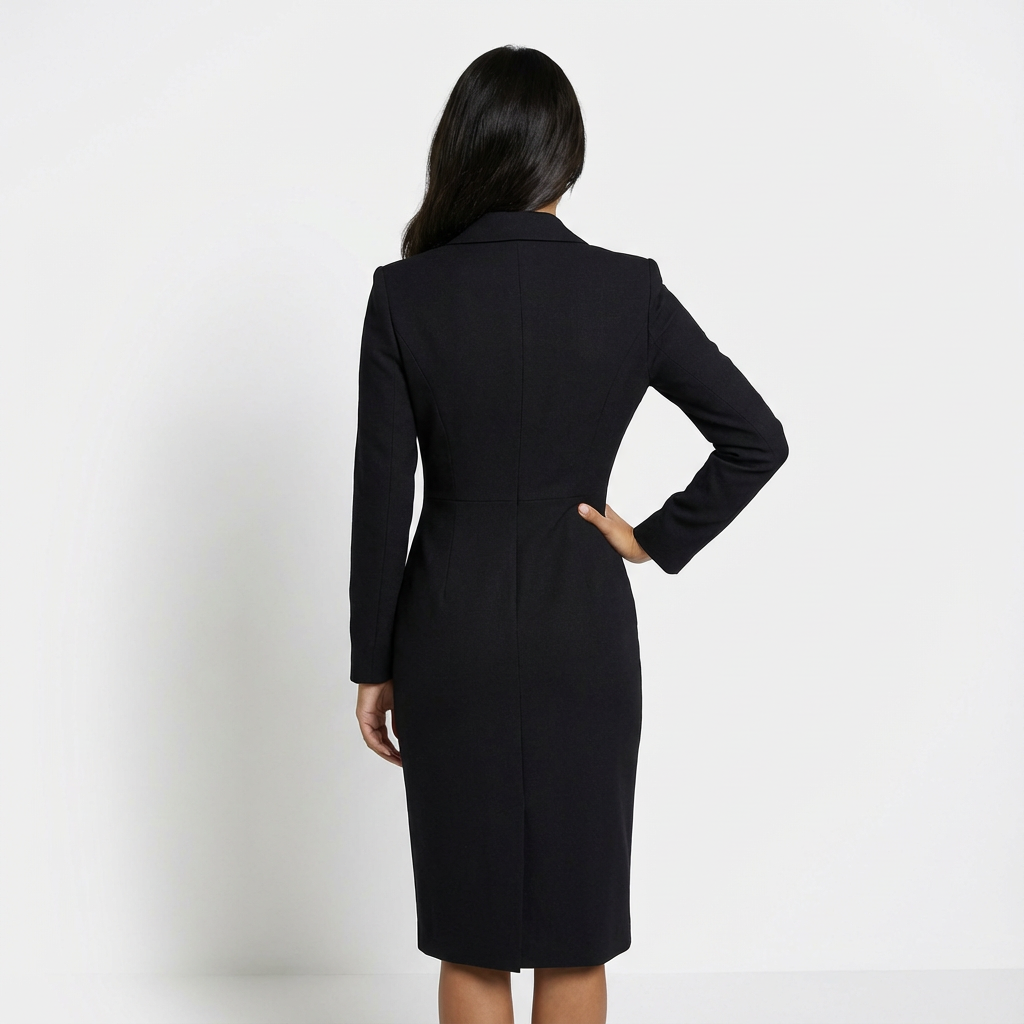 Versatile women's tailored midi dress, combining blazer style for work and elegant occasions.