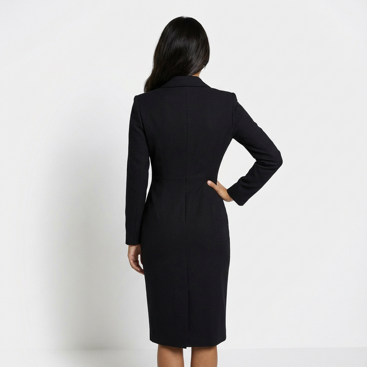 Versatile women's tailored midi dress, combining blazer style for work and elegant occasions.
