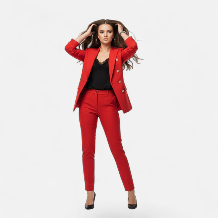 Elegant office fashion: women's tailored two-piece suit set for a sophisticated professional wardrobe.