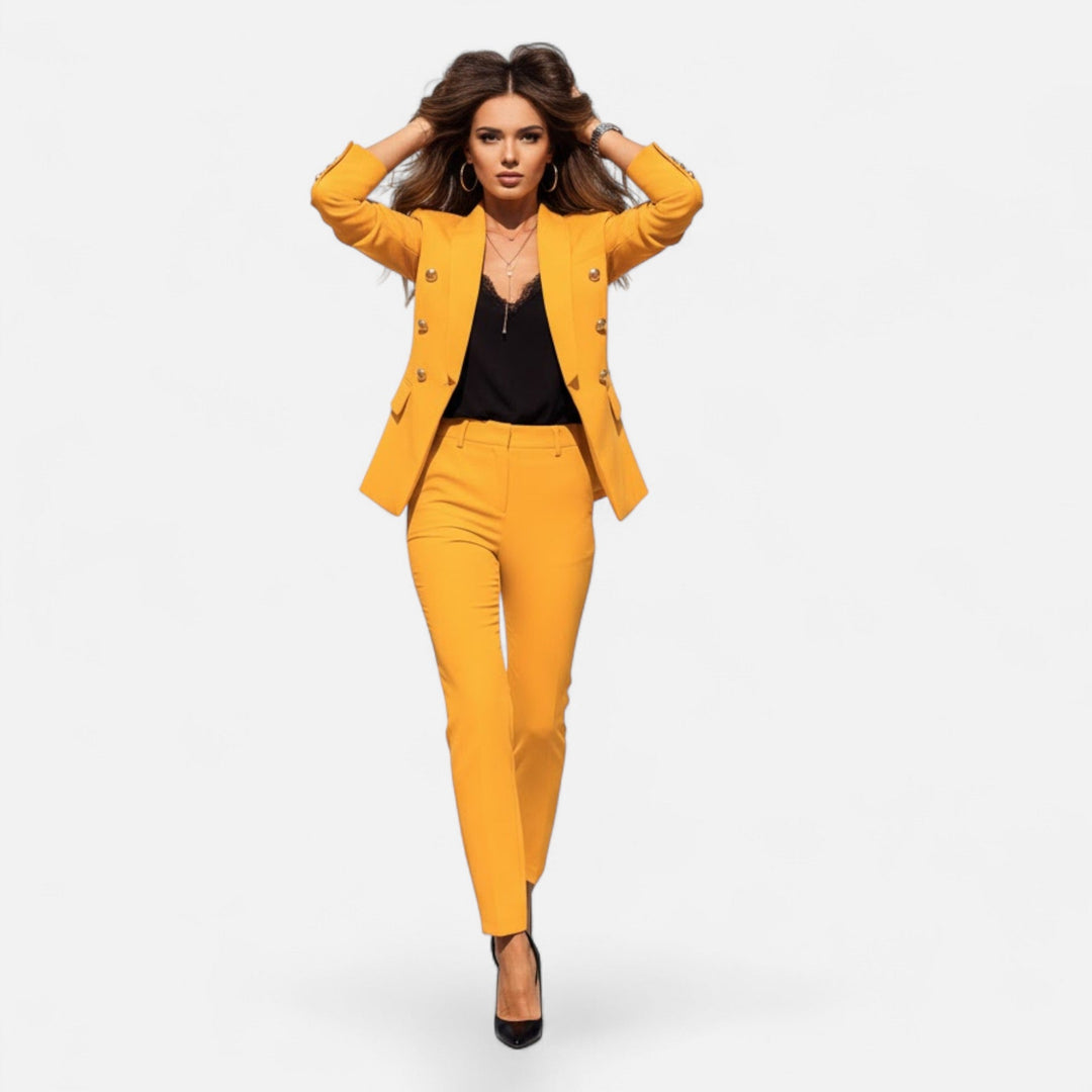 Modern tailored women's two-piece suit, a statement of professional elegance & versatile formal fashion.