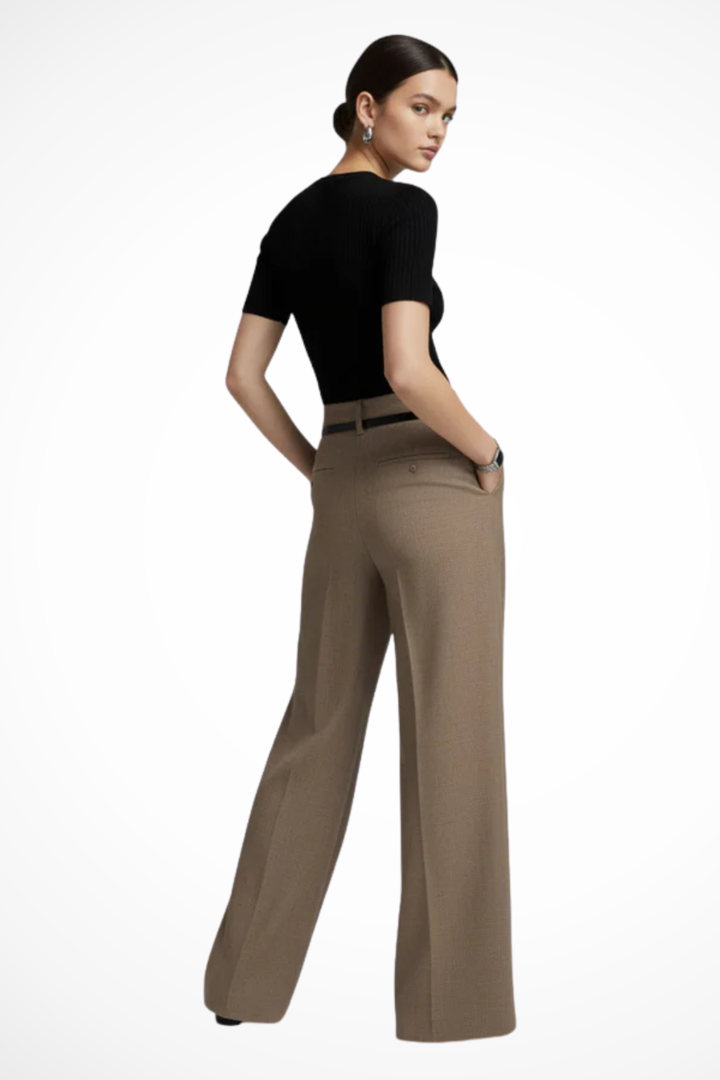Modern fit women's wide leg trousers with pleated detail & a sophisticated belt, great for office or casual chic.